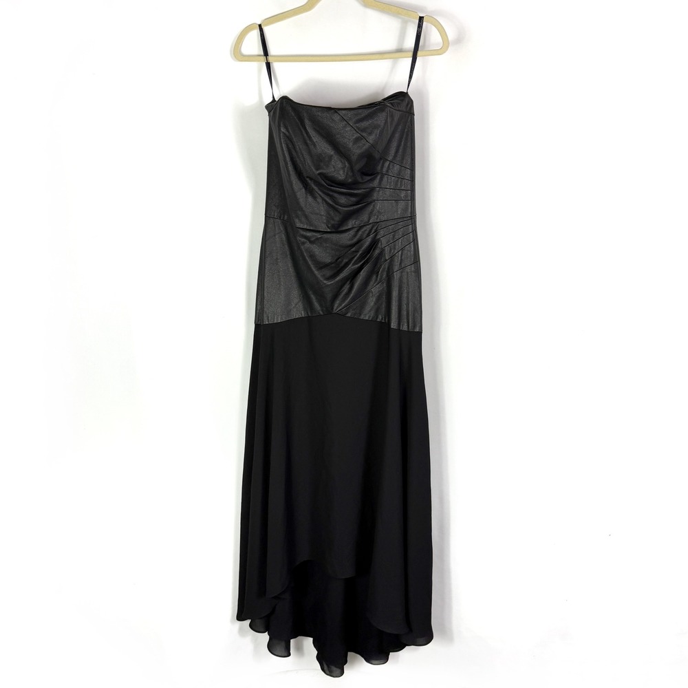Shoshanna Rustin Faux Leather Gown Black Chiffon Bustier Dress Sz 6 - Picture 5 of 11